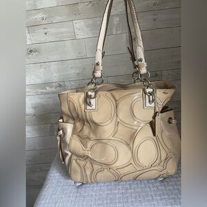 54. COACH C Signature Beige Patent Leather Tote